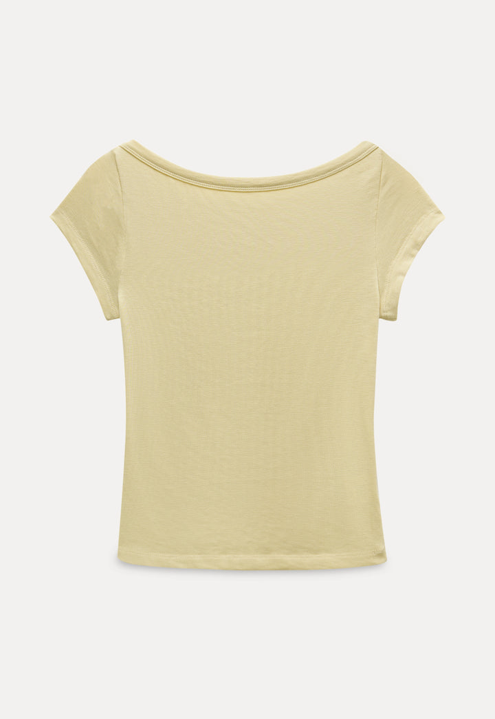 Off-Shoulder Ribbed Knit Slim Tee