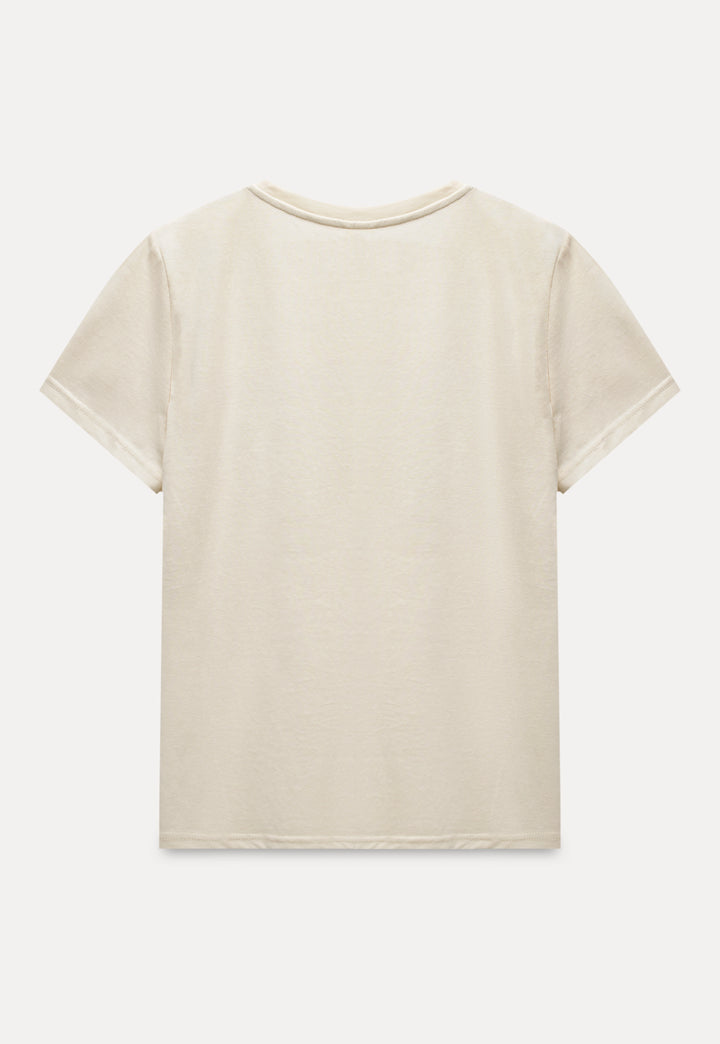 Cotton Tee with Crochet Pocket Detail