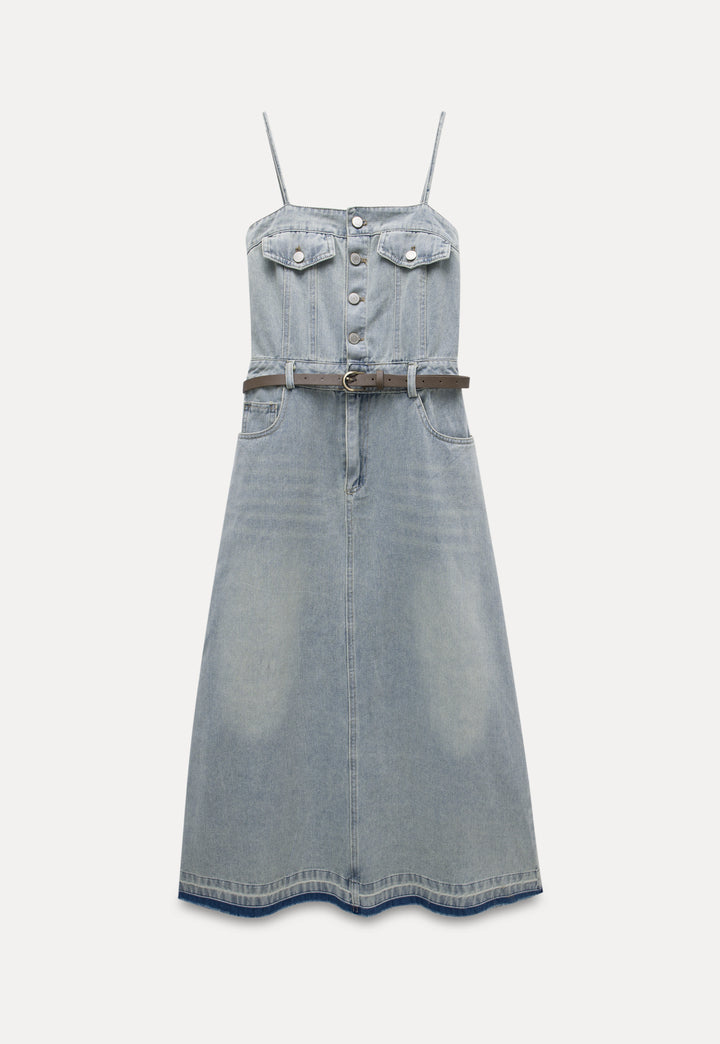 Women’s Denim Button Front Midi Dress with Belt