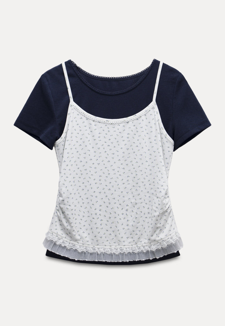Women’s Layered Look Floral Cami T-Shirt