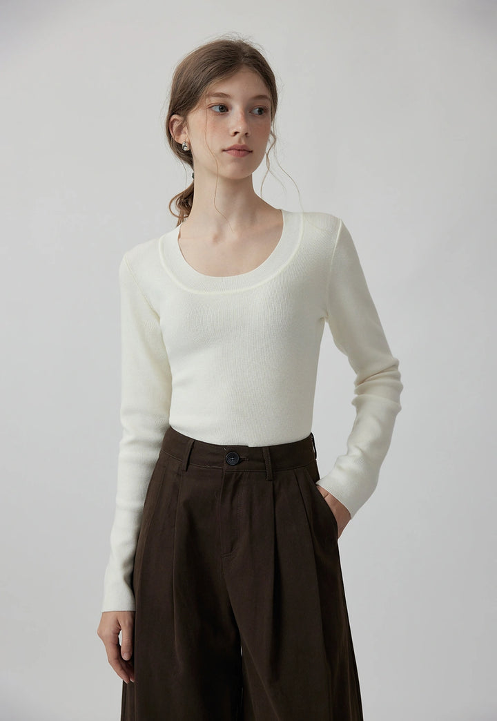 Women's U-Neck Wool Knit Base Top