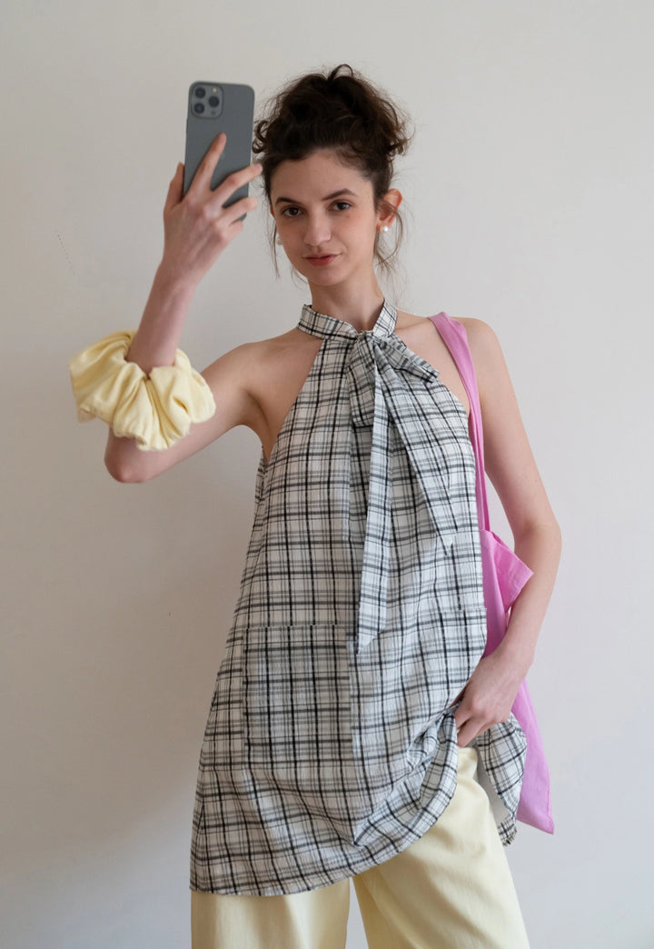 Women's Plaid Halter Neck Dress
