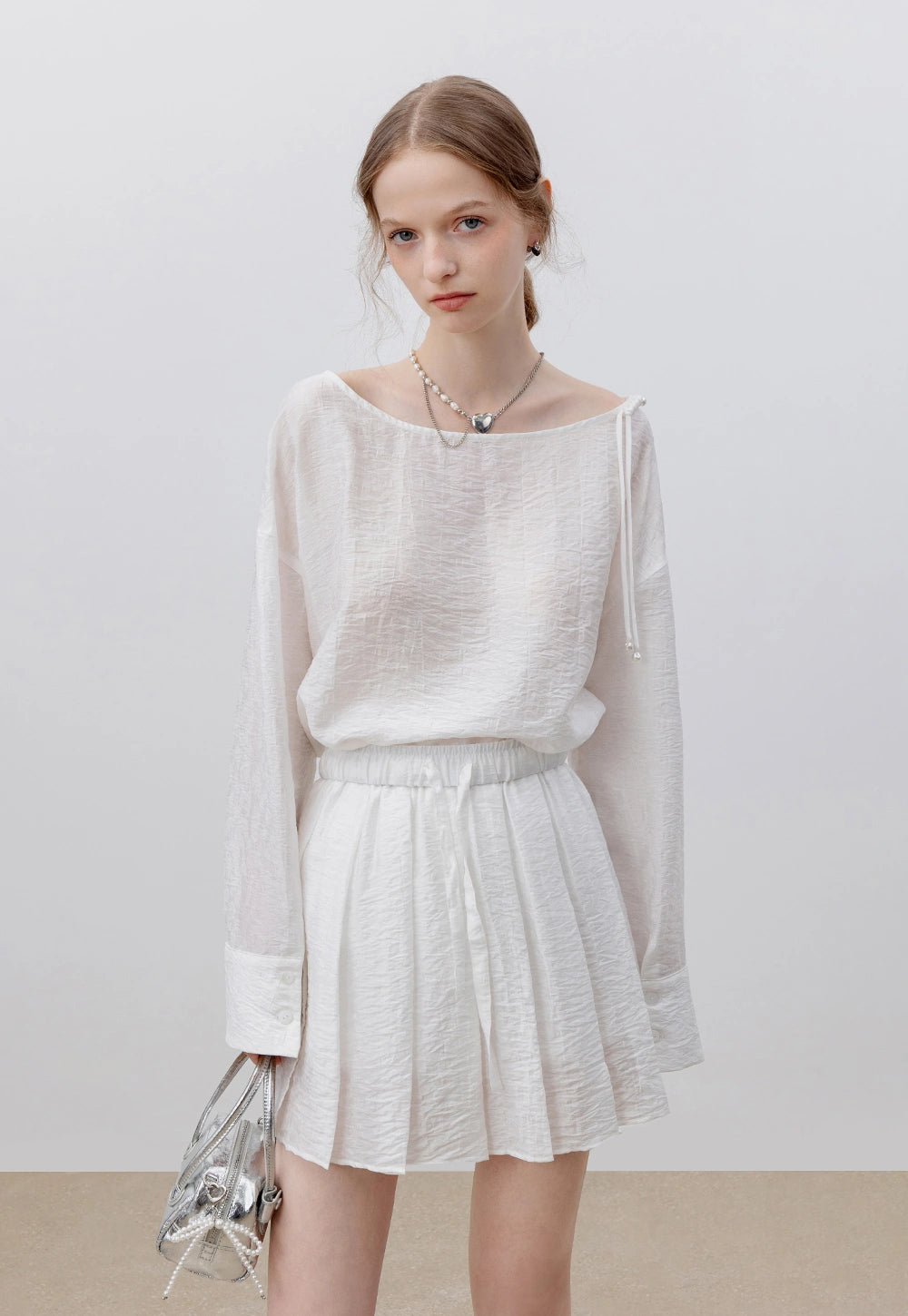 Women's Asymmetrical Blouse and Pleated Skirt Set