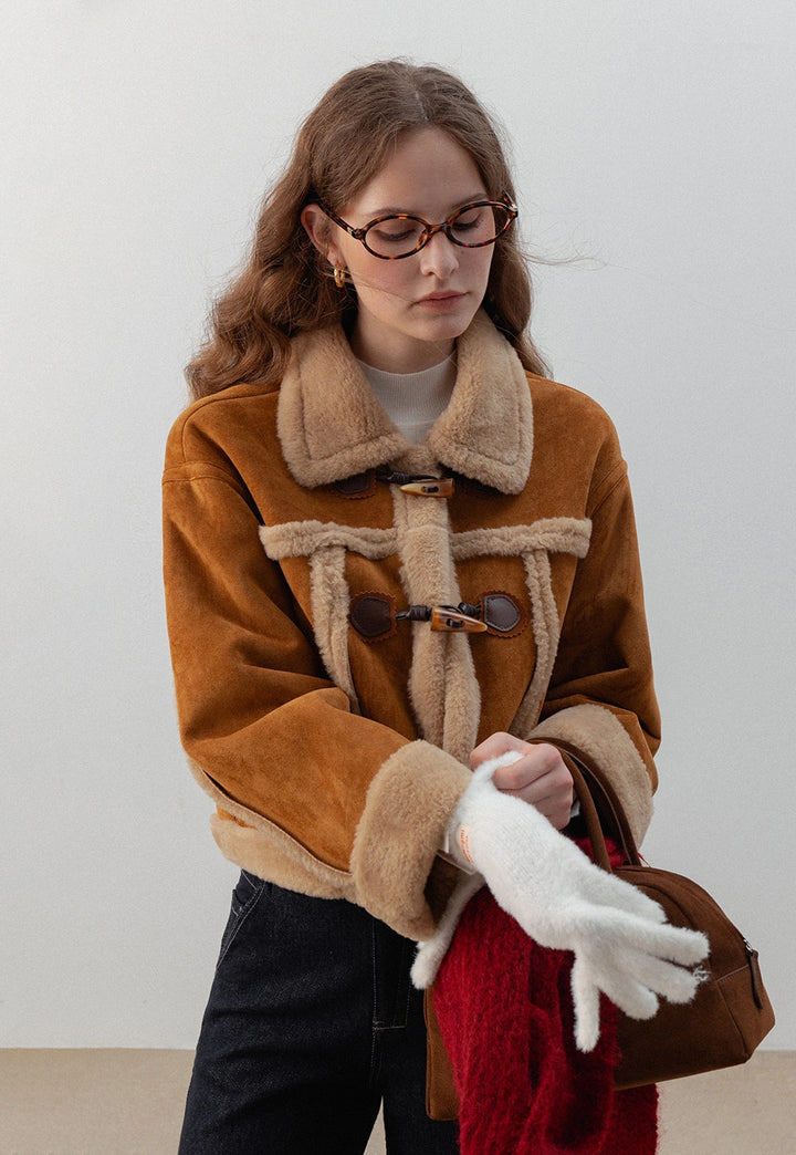 Women's Vintage Faux Suede Shearling Toggle Jacket