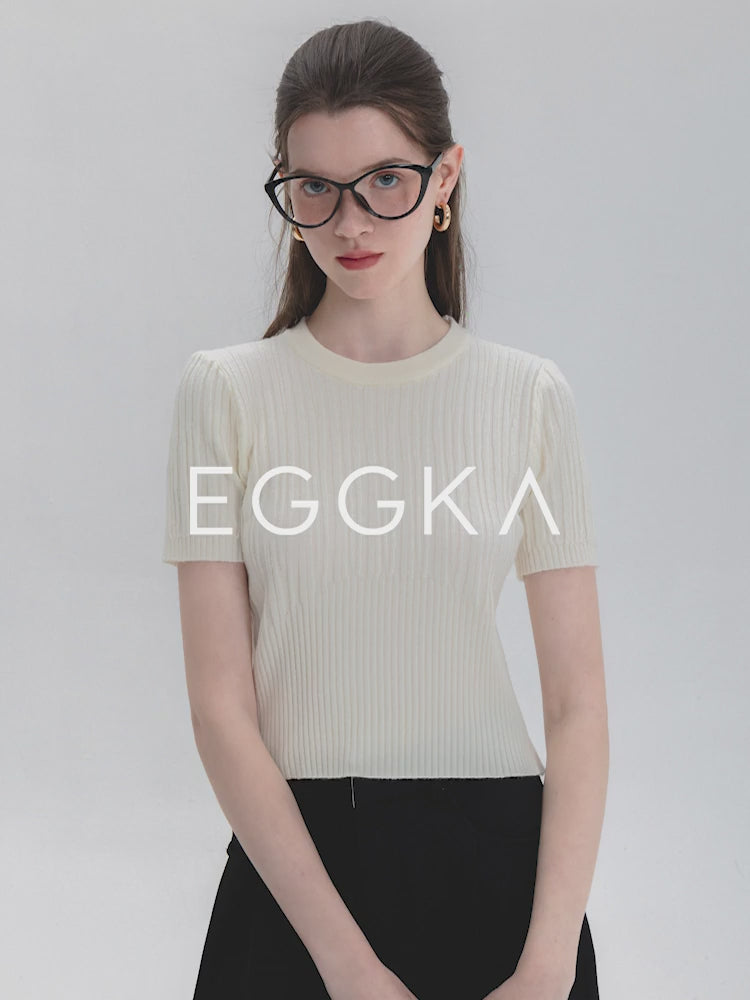 Classic Ribbed Crewneck Short-Sleeve Knit Top